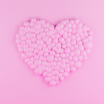 Heart Made of balls on Pink Background. 3d rendering