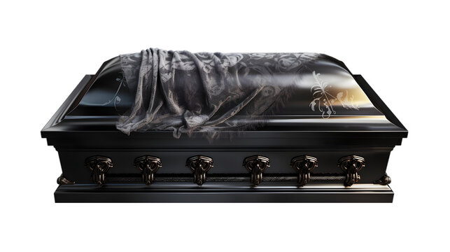 open black coffin isolated on transparent background, png file