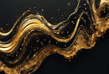Golden marble wave zigzag on black Abstract background or texture Acrylic Fluid Art