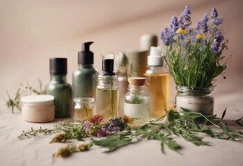 Natural Cosmetics set Organic products and wild herbs and flowers