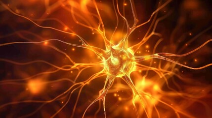 Digital art of a glowing neuron with dynamic neural connections, representing brain activity and nervous system function.