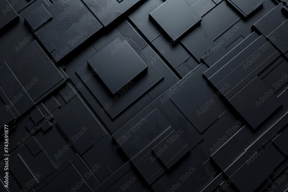 Poster monochromatic image of dark 3d blocks with varying heights on a black surface
