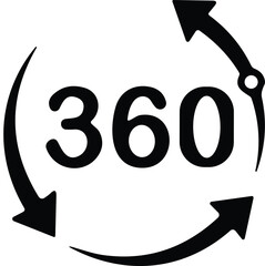 360 degree vector icon. Round signs with arrows rotation angle to three sixty degrees. Rotate symbol isolated on transparent background. Vector