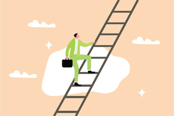 Build ladder of success, develop stair to improve opportunity, career path or job achievement, growth step to progress overcome challenge concept, businessman build ladder of success to climb up.