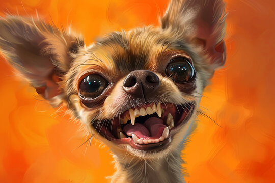 Humorous and exaggerated chihuahua caricature, fun twist on pet portrait