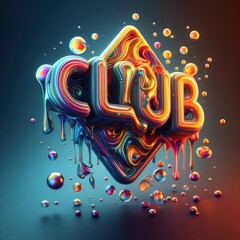Club text design. Colorful 3D liquid text composition with soft shapes. - obrazy, fototapety, plakaty