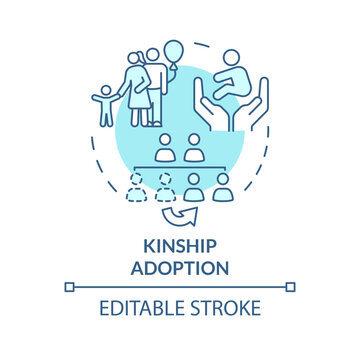Kinship adoption soft blue concept icon. Child adopted by close family member. Legal caregiver. Child custody. Round shape line illustration. Abstract idea. Graphic design. Easy to use