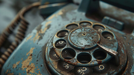 Vintage rotary dial telephone shows signs of weathering