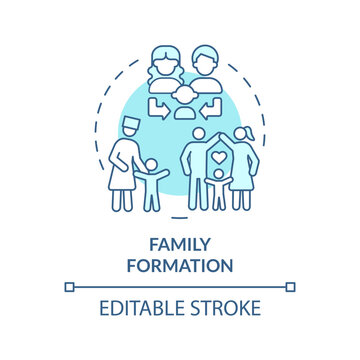 Family formation soft blue concept icon. Adoption benefit. Child protection. Loving and supportive family. Round shape line illustration. Abstract idea. Graphic design. Easy to use