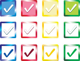 Positive choice symbol in the form of a checkmark in squares of different shapes