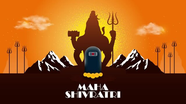 Happy Maha Shivratri Greeting Card Animation Video. Maha Shivratri Celebration and Text with Lord Shiva, Shivling, and Trishul - 4k Motion Graphics Video