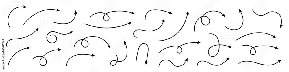 Aufkleber collection hand drawn arrows. set simple curved arrows isolated on white background. collection of p