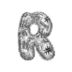 3D Helium Balloon Letter R with black & white comic cartoon action hero texture