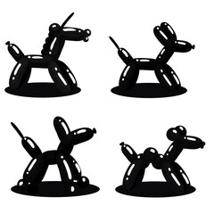 Classic balloon dog. Vector seamless pattern of cute cartoon bubble animal in black color isolated on white background. Design element for logo, card, t-shirt print, invitation, accessories.
