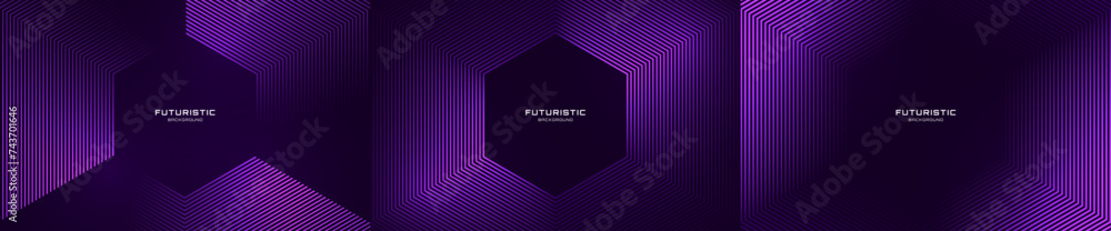 Aufkleber 3d purple techno abstract background overlap layer on dark space. modern banners set with glowing he