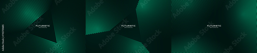Aufkleber 3d green techno abstract background overlap layer on dark space. modern banners set with glowing tri