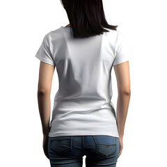 Women in blank white t shirt on grey background. front view