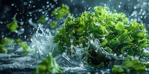 Green lettuce with water droplets illustrating freshness and natural vitality