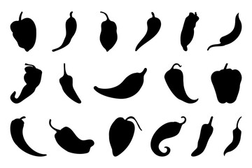Pepper and paprika silhouette collection. Set of sweet and hot pepper silhouettes