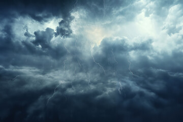 beautiful stormy sky with lightning and dark cumulus clouds aerial view for abstract background - obrazy, fototapety, plakaty
