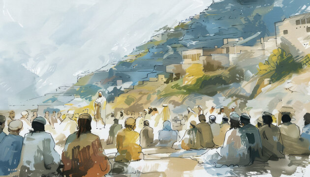 Jesus teaching his disciples, digital water color painting