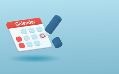 3D Flyer Red pen marks the date, holiday, priority, important, reminder day on calendar concept on blue background. Vector illustration modern design for banner and poster. copy space.