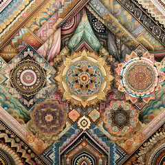 detail of the ceiling of a mosque country. pattern, art, decoration, design, architecture, ornament, carpet, oriental, old, asia, rug, tile, style, turkish, wall, texture, flower, ceiling, Ai generate