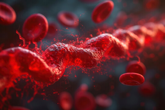 Blood Clot or thrombus blocking the red blood cells stream within an arter