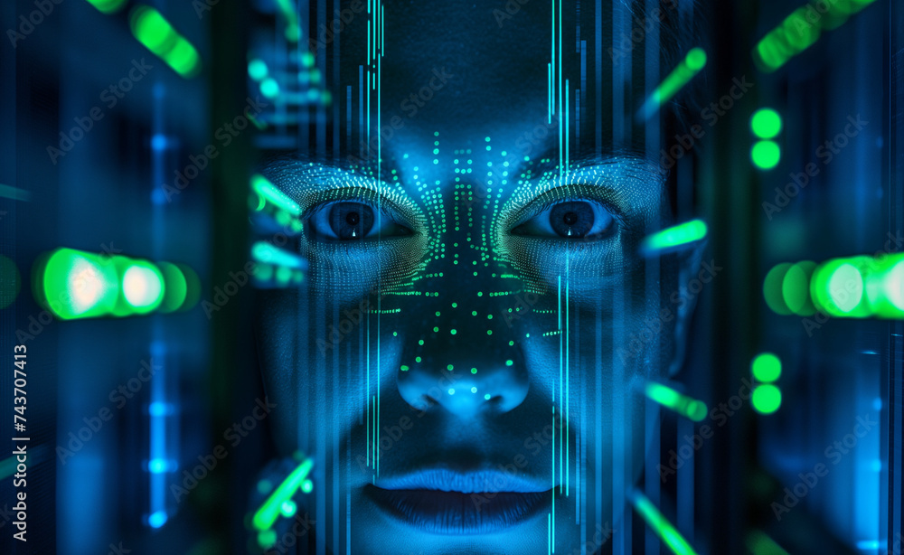 Aufkleber neon faces amidst interfering systems. supercomputer server cabinets for enhanced data protection an