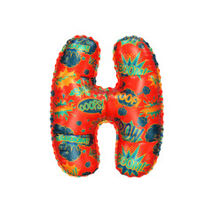3D Helium Balloon Letter H with Red colored comic cartoon action hero texture