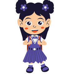 Kindergarten student girl in uniform go to school