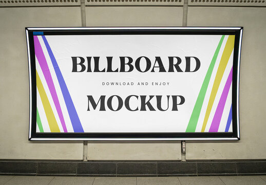 Curved Billboard in London Metro Mockup