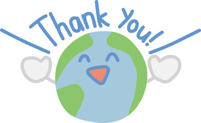地球をかわいくデフォルメしたキャラクターが両手を上げてThank youと言っているイラスト