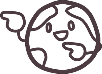 地球をかわいくデフォルメしたキャラクターが笑顔で左側を指さしているイラスト
