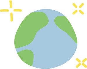シンプルにデフォルメしたキラキラした地球のイラスト