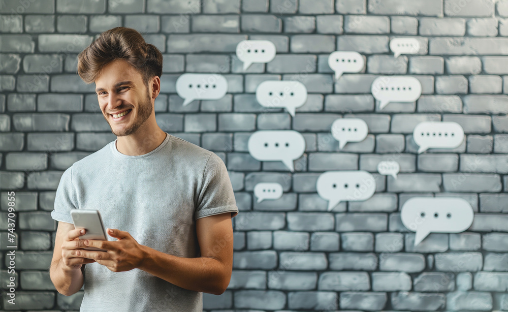 Poster interactive messaging with speech bubbles and mobile