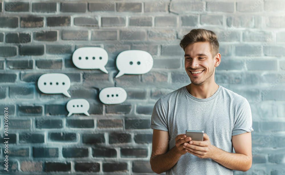 Poster interactive messaging with speech bubbles and mobile