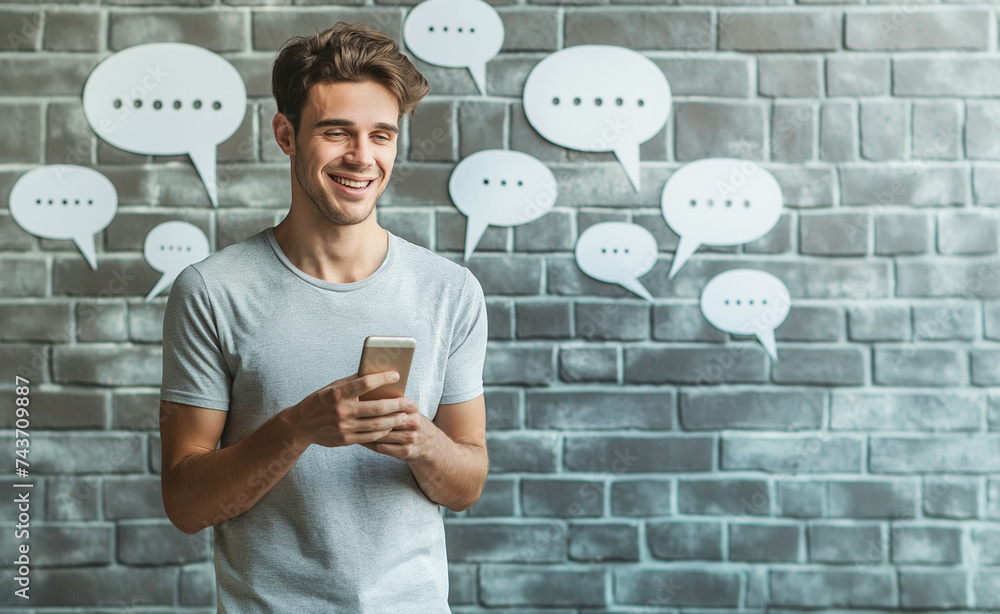 Poster interactive messaging with speech bubbles and mobile