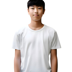 Portrait of young Asian man in white t shirt isolated on white background