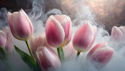 Makro kwiaty,  różowe wiosenne tulipany - obrazy, fototapety, plakaty