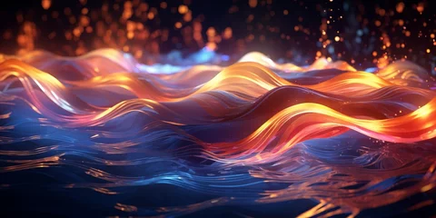 Keuken spatwand met foto Abstract liquid glowing waves and lighting particles © toomi123