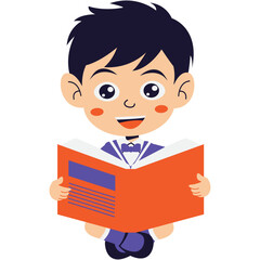 Kindergarten student boy in uniform reading book