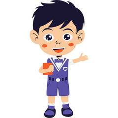 Kindergarten student boy in uniform waving