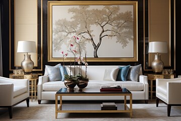Gold Leaf Accents: Art Deco Mirror Frame - Glam Living Room Inspiration