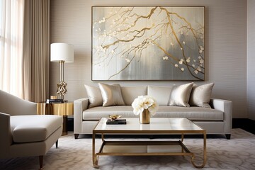 Golden Hollywood Rug Patterns: Shimmering Gold Leaf Accents in Living Rooms