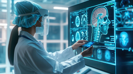 doctor looking at x ray of brain