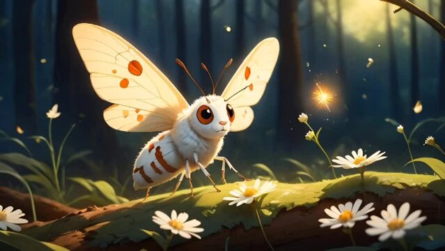 White moth in the fantasy forest scene