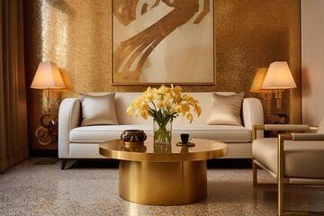 Gold Leaf Touch: Elegant Terrazzo Flooring with Intriguing Gold Speckles in Living Rooms