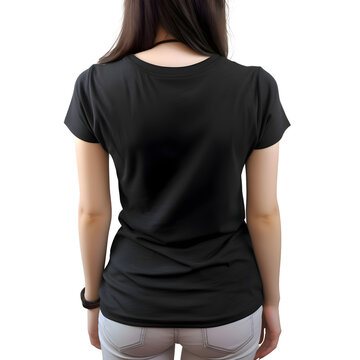 Womens blank black t shirt back side isolated on white background