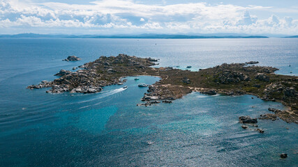 Summer in the Lavezzi Islands by the Mediterranean sea between turquoise water and fine sand beach, in Bonifacio in Corsica